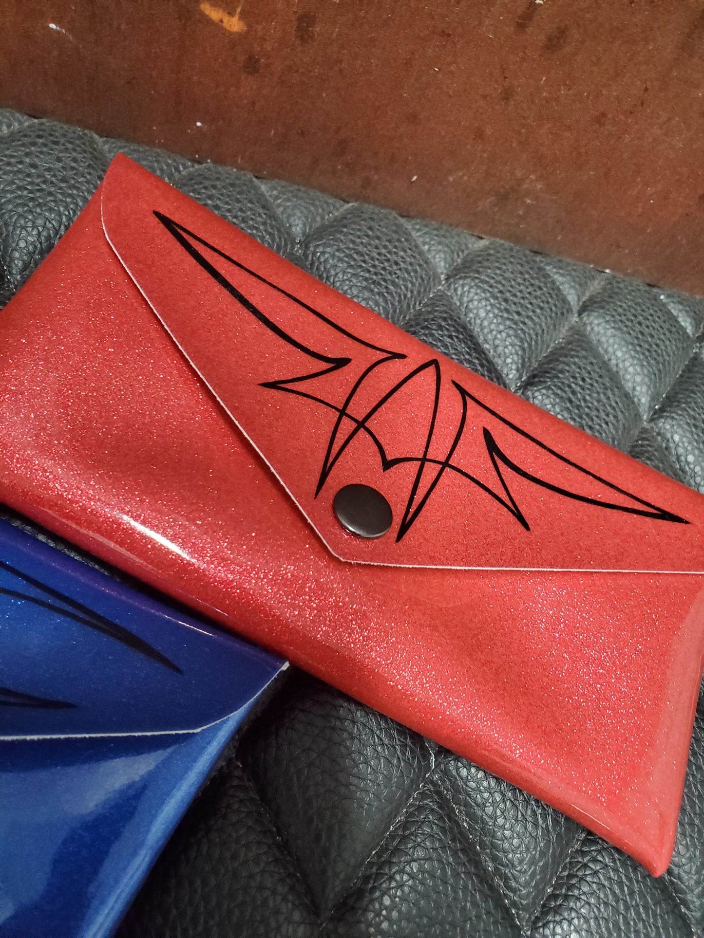 Bright red metal flake clutch 4x8