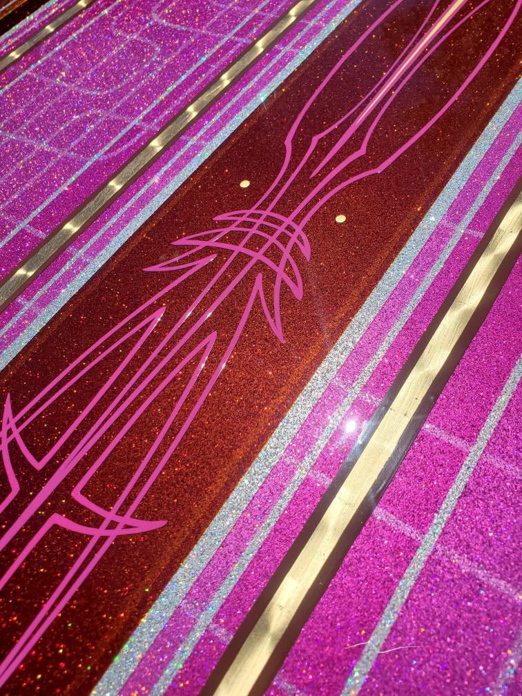 Pink and brown lowrider patterned panel with aluminum frame 24x35